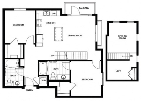 Floor plan for 2 beds, 2 baths, 1163 sqft